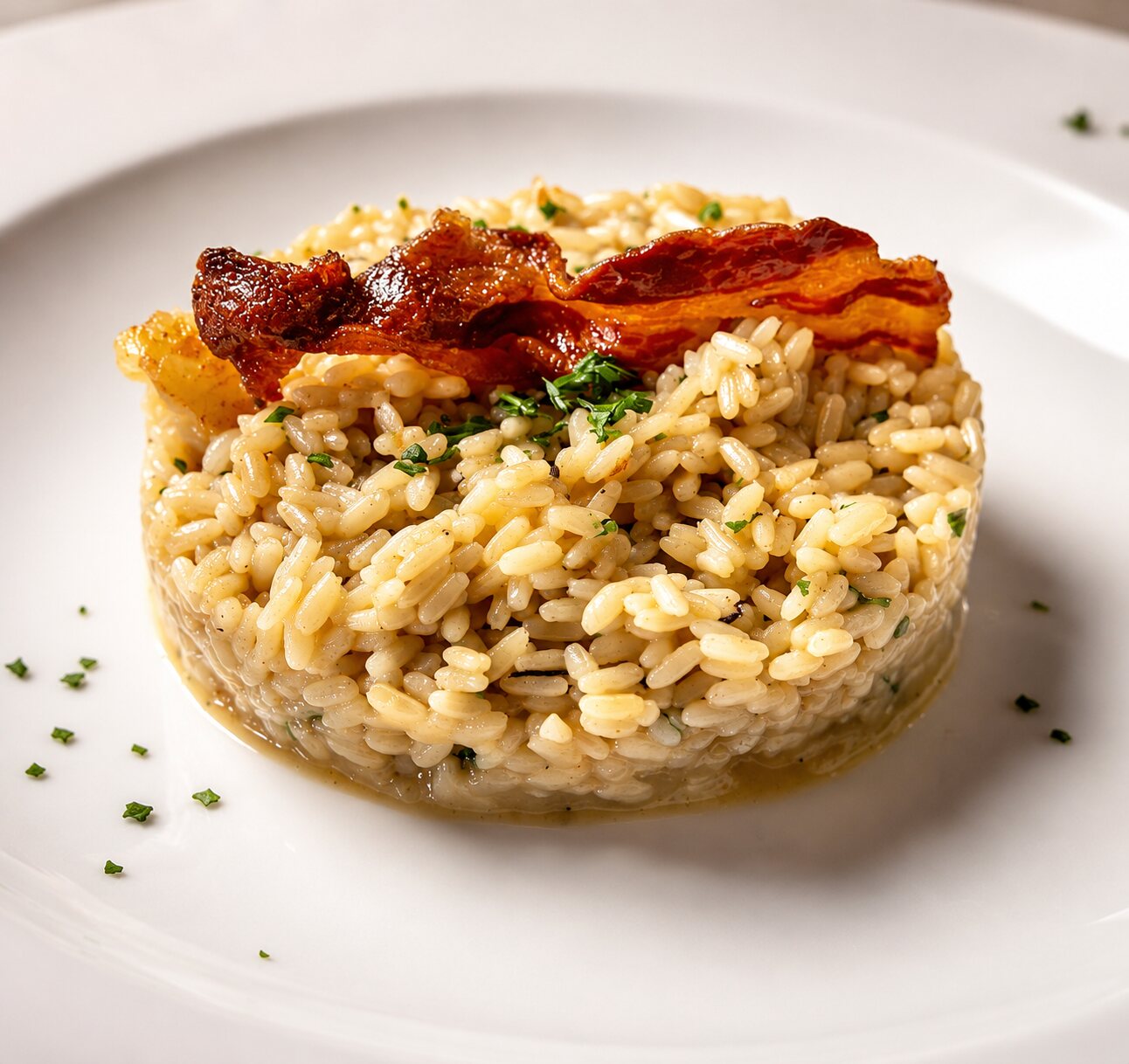 Risotto con zucchine, taleggio e croccante di speck